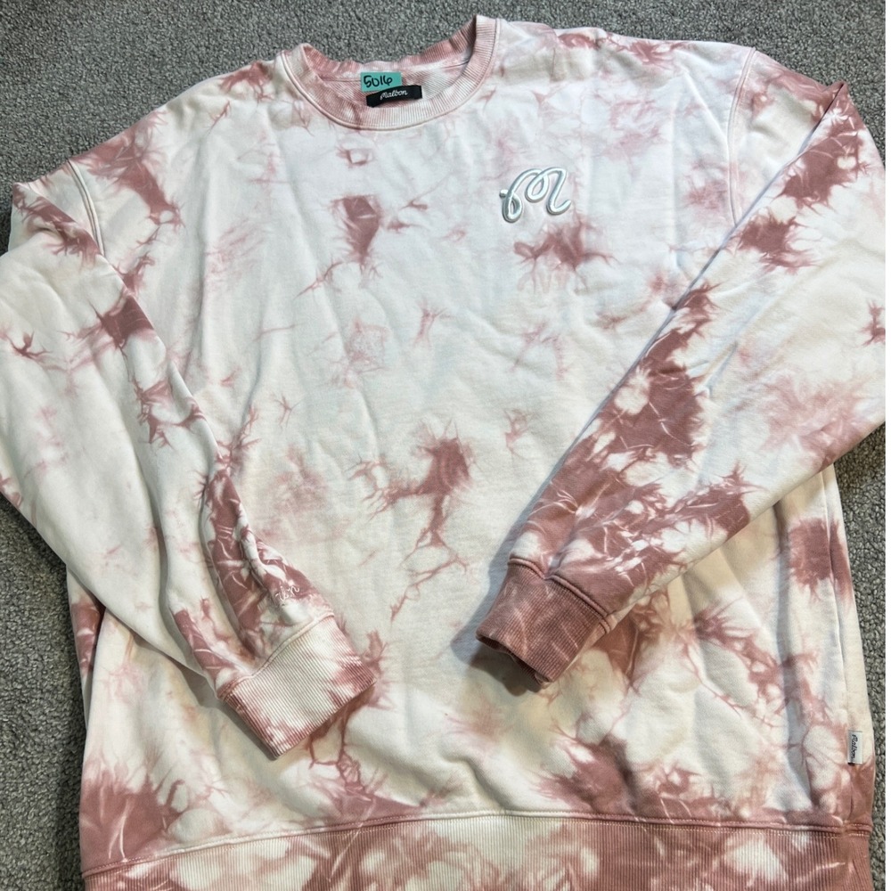 Malbon golf sweatshirt Womens XL Pink Tie Dye Crewneck Embroidered Logo Cotton